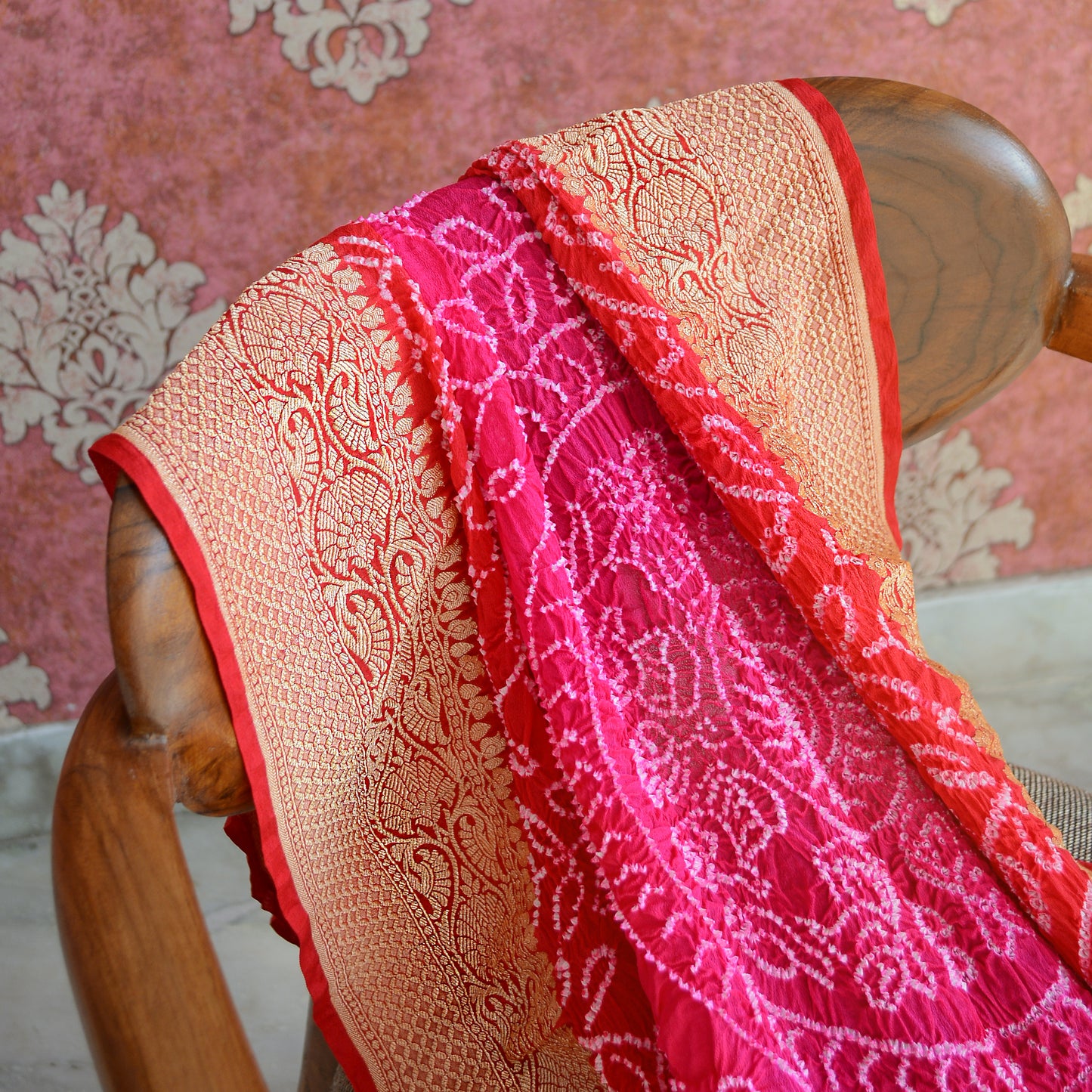 Pink Khaddi georgette rai bandhej dupatta