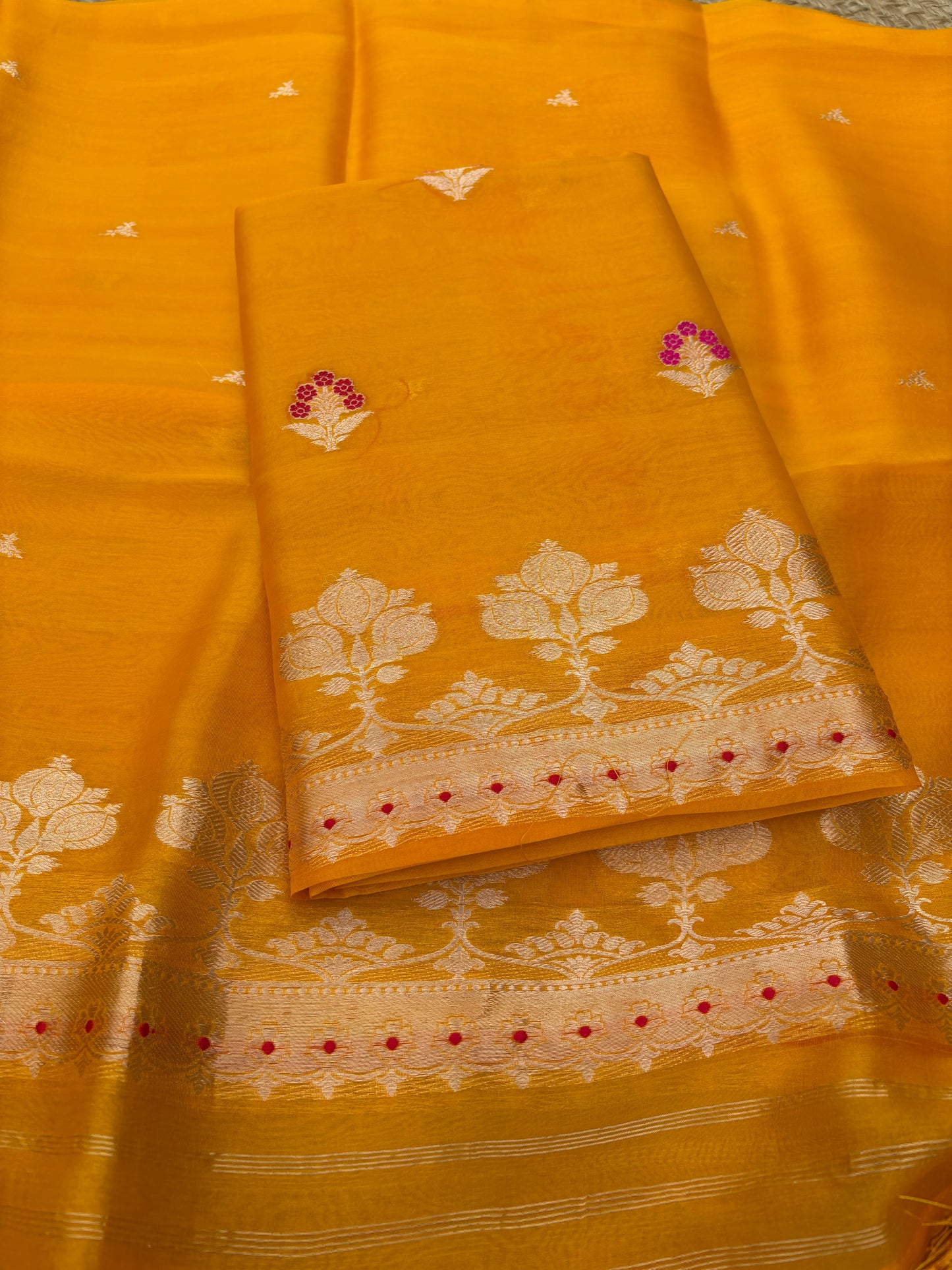 Yellow pure kadhwa silk  3 piece suit