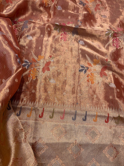 Orange rust tissue kadhwa suit with jaal dupatta