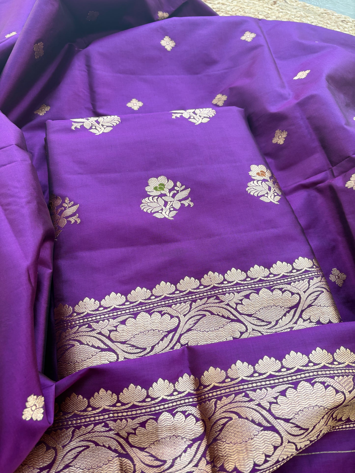Purple katan by katan silk meenadar suit set