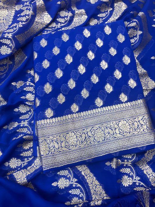 Blue Khaddi georgette suit set