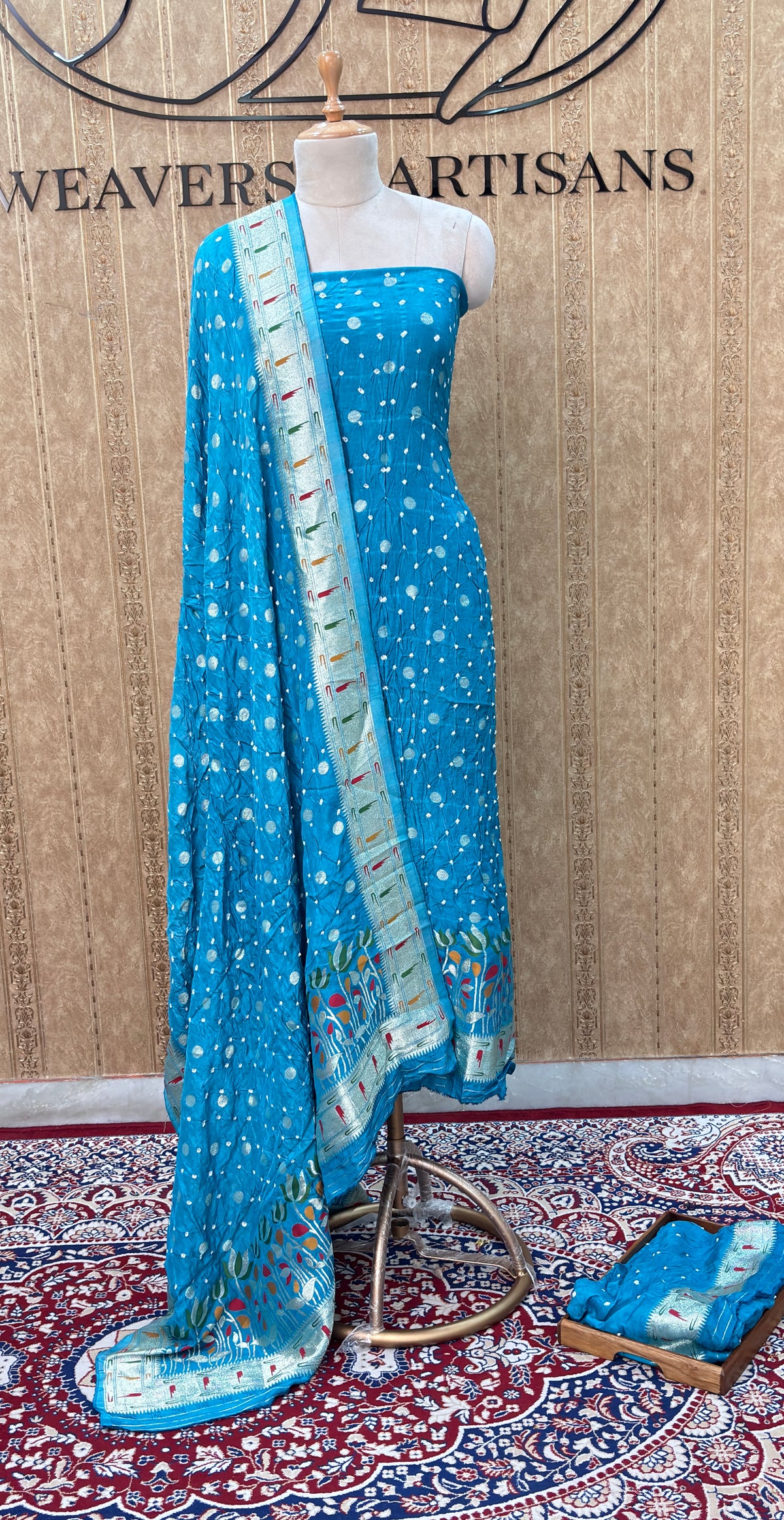Firozi bandhani suit set