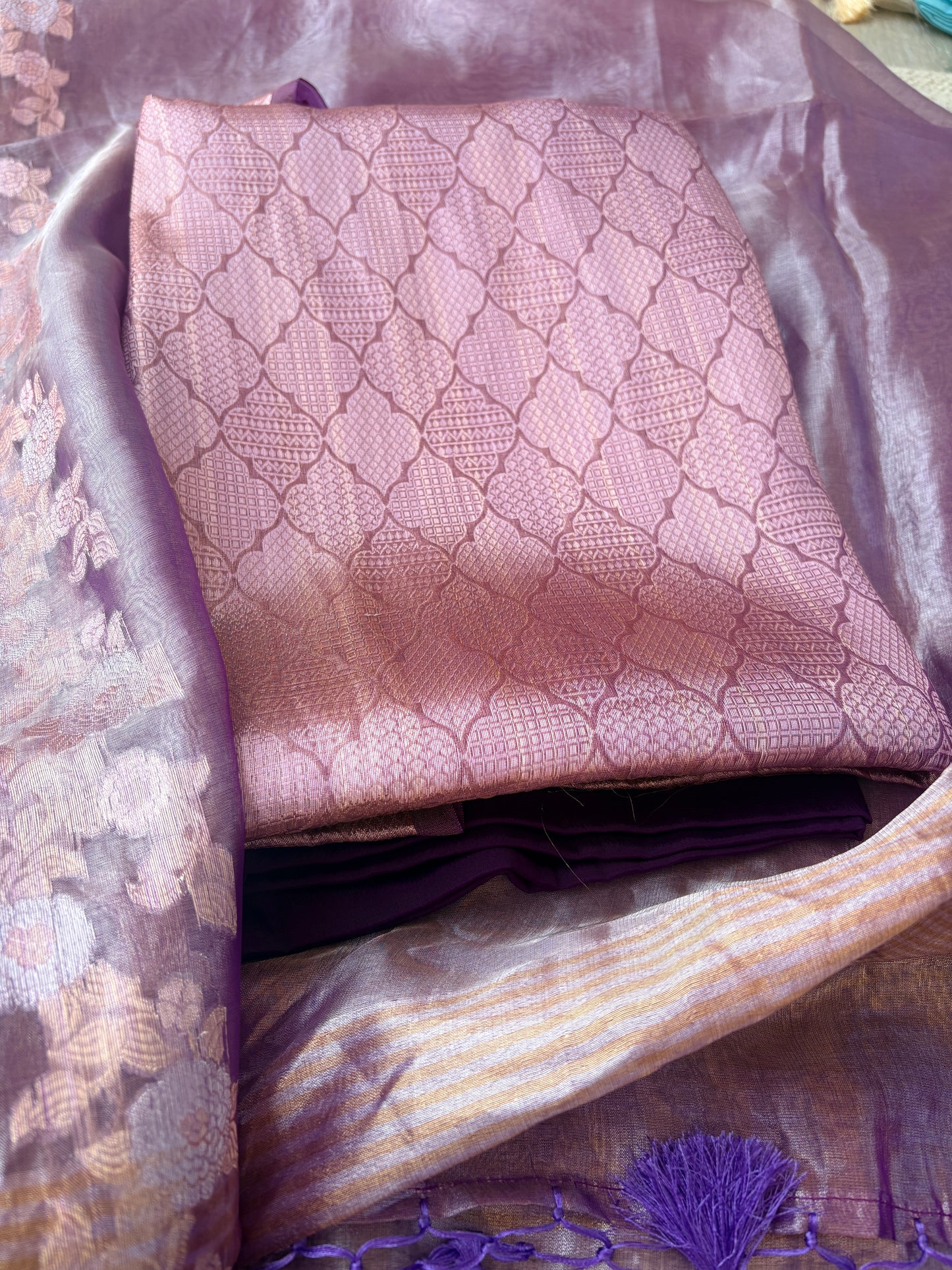 Purple tissue brocade suit set