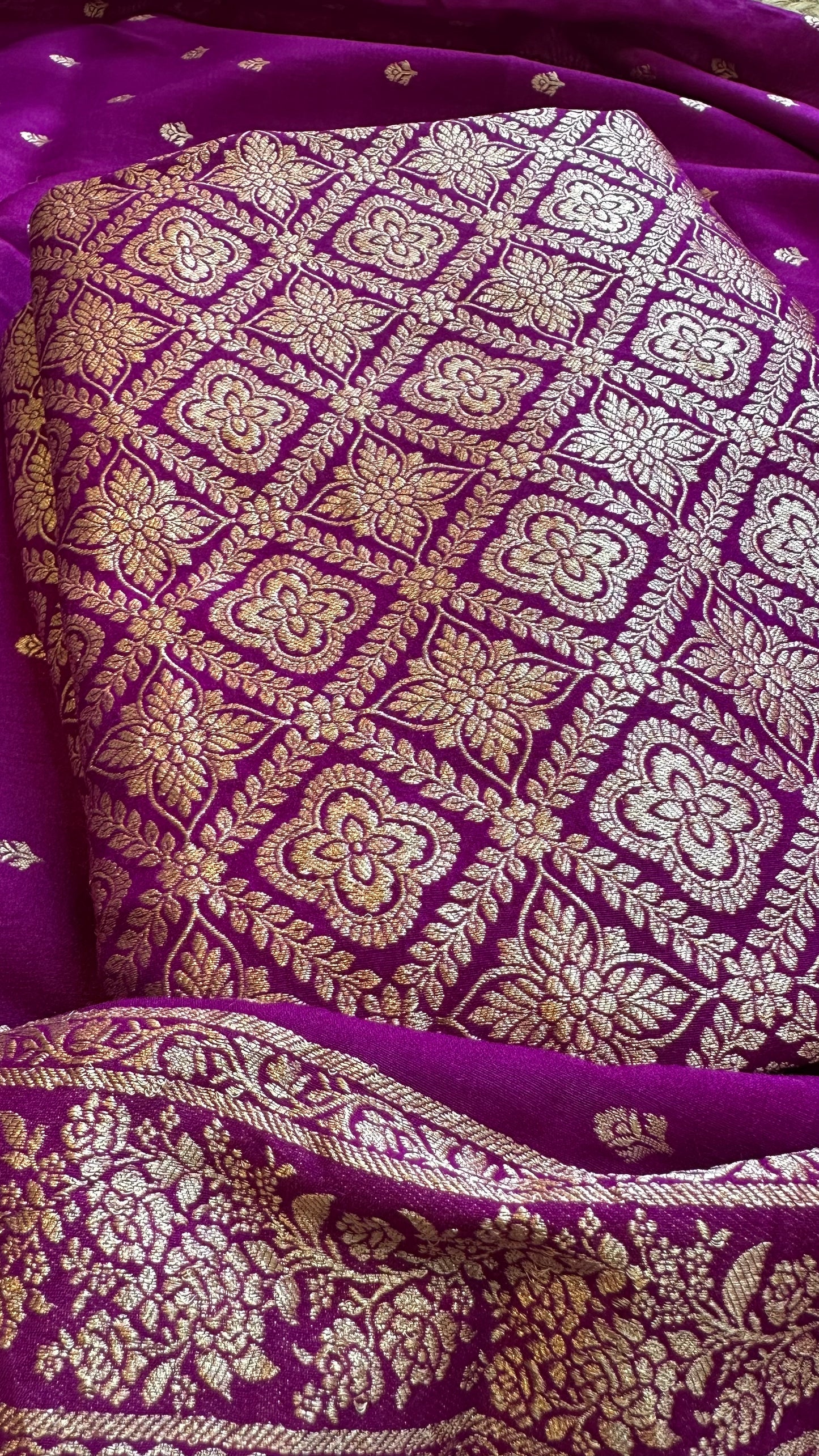 Magenta brocade pure moonga silk 3 piece suit.