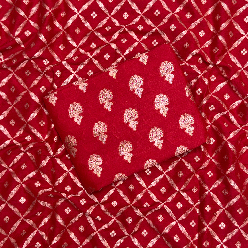 Red moonga silk suit set
