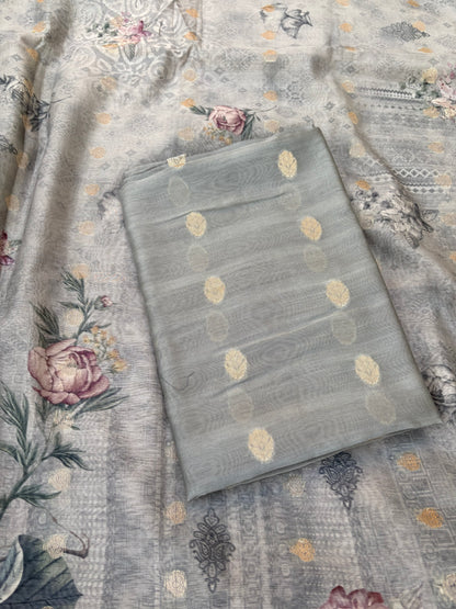 Grey mul Chanderi silk 3 piece suit set