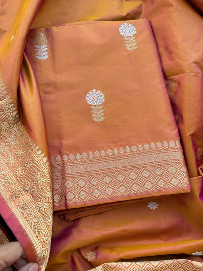 Rust Gold katan by katan silk kadhwa suit set