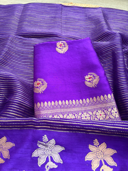 Purple Chiniya silk kurta bottom ,tissue kora dupatta