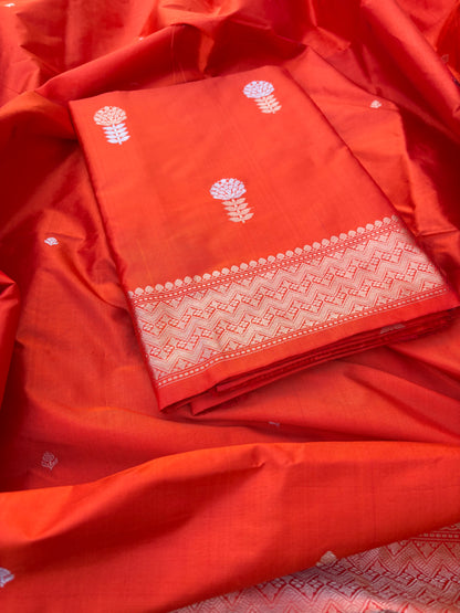 Orange katan by katan kadhwa silk 3 piece suit set