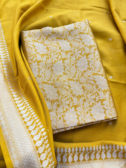 Yellow mango silk kadhwa suit set