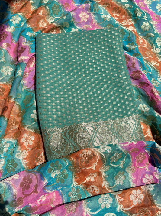 Green Khaddi georgette suit set