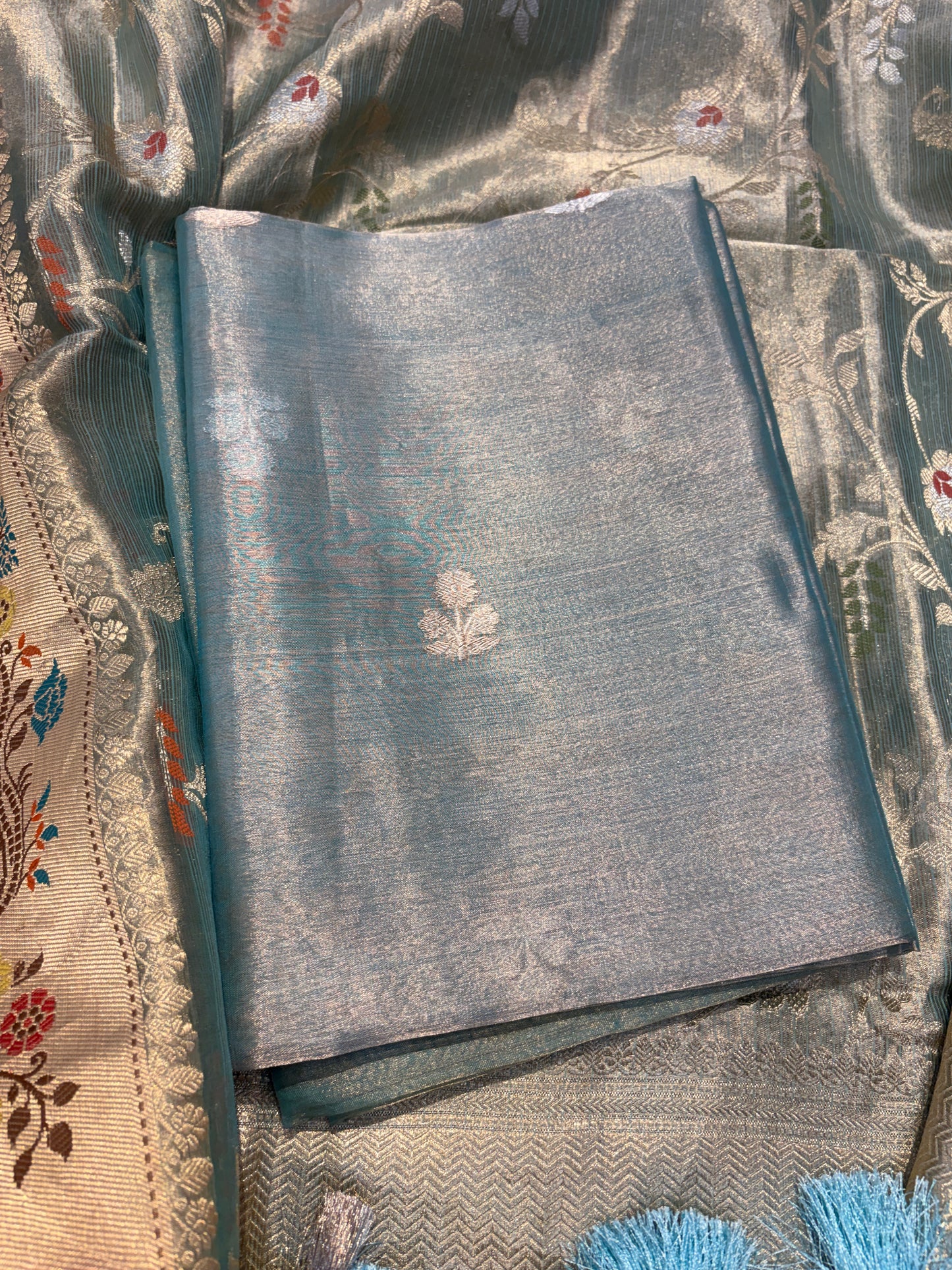 Blue tissue kadhwa suit set