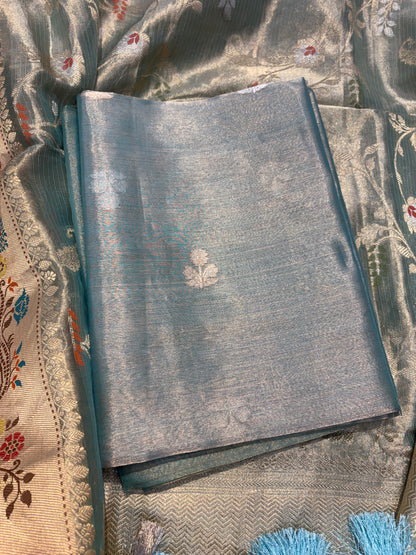 Blue tissue kadhwa suit set