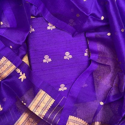 Purple raw silk suit set with kora silk dupatta