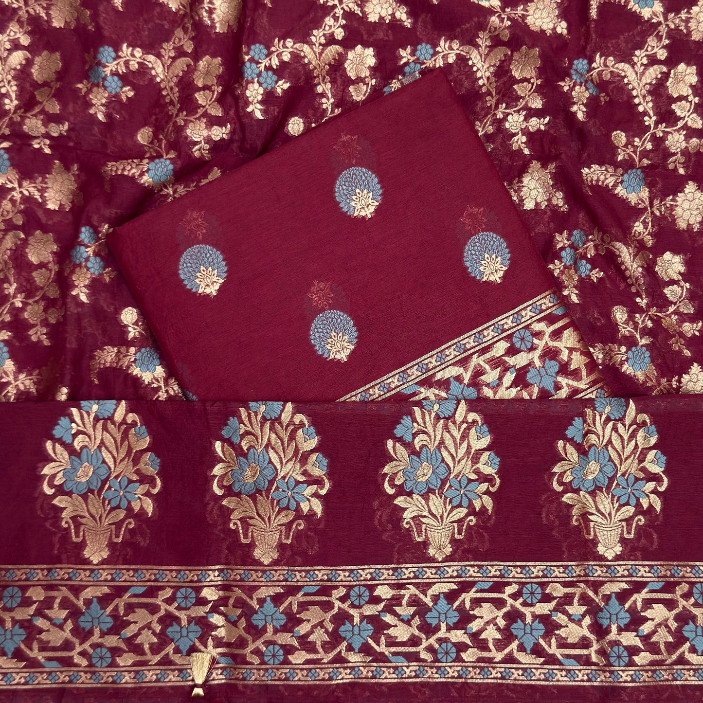 Maroon Chanderi paithani suit set