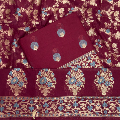 Maroon Chanderi paithani suit set