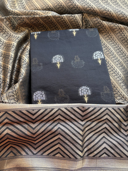 Black Chanderi cotton tissue suit set