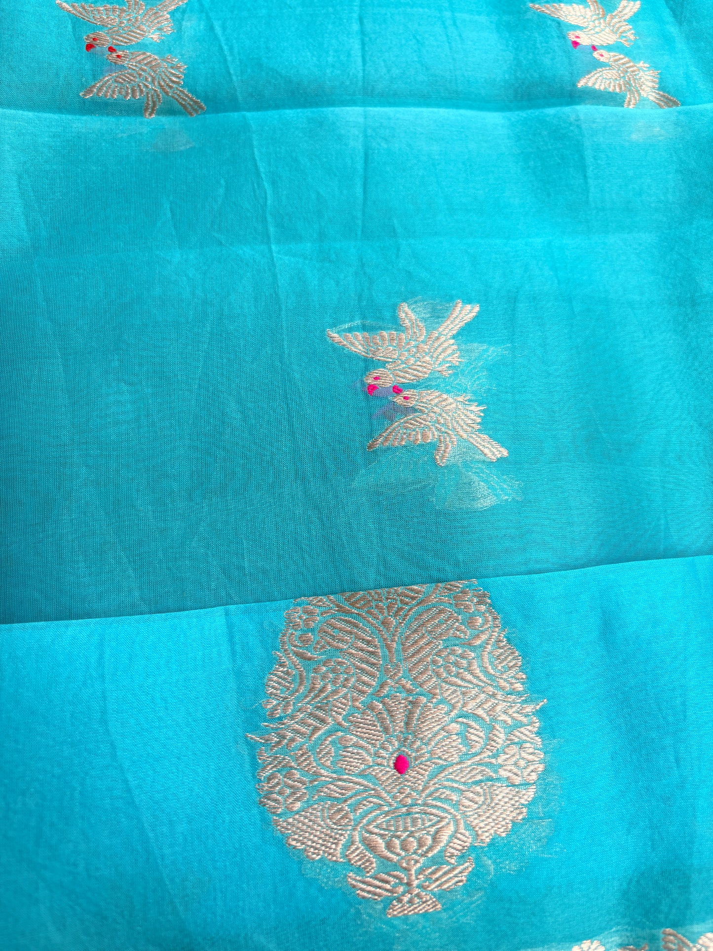 Blue pure silk kadhwa motif suit set