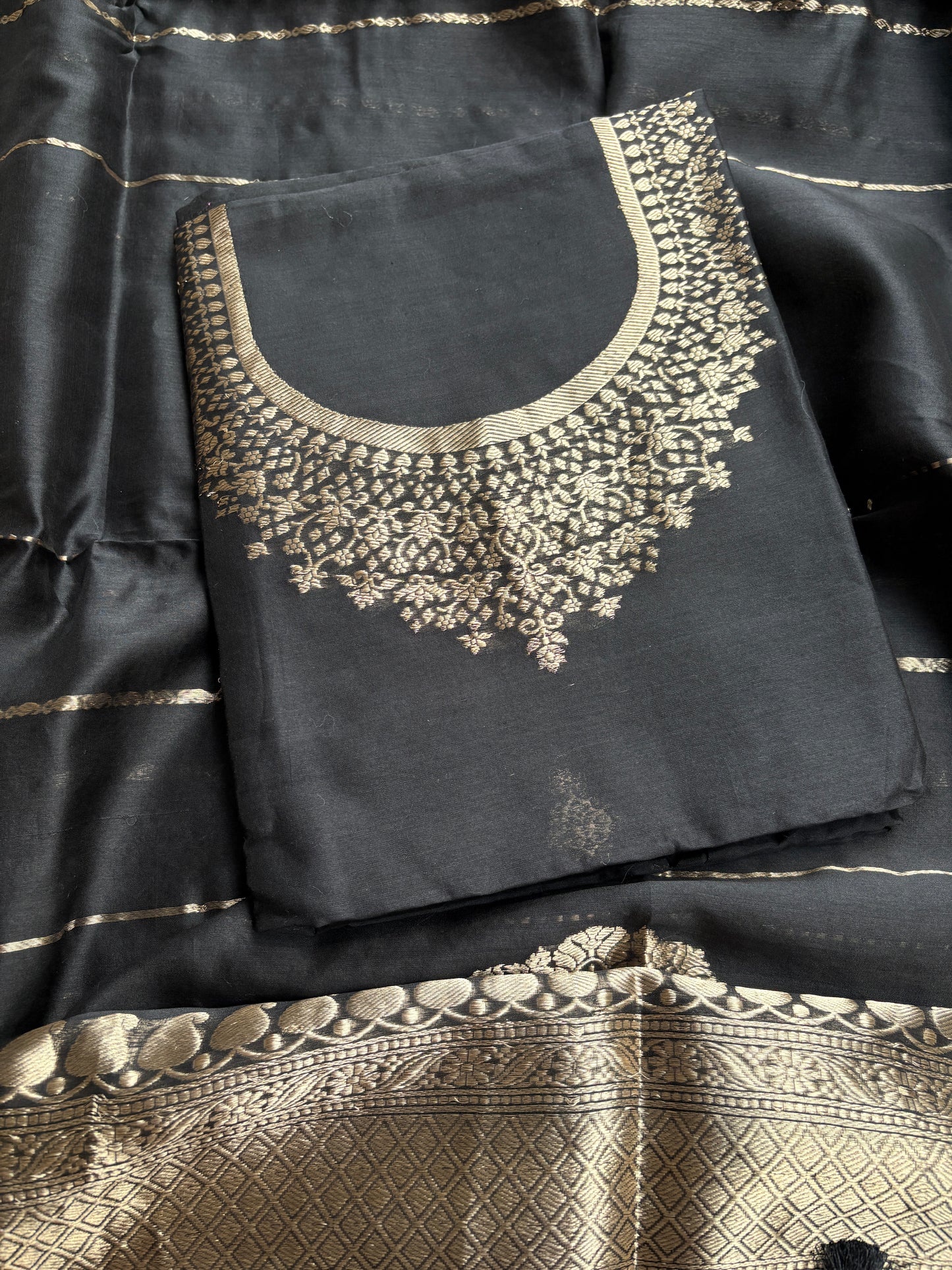 Black Chiniya silk suit set