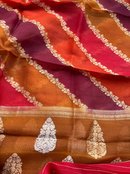 Red raw silk suit set with kora rangkat dupatta