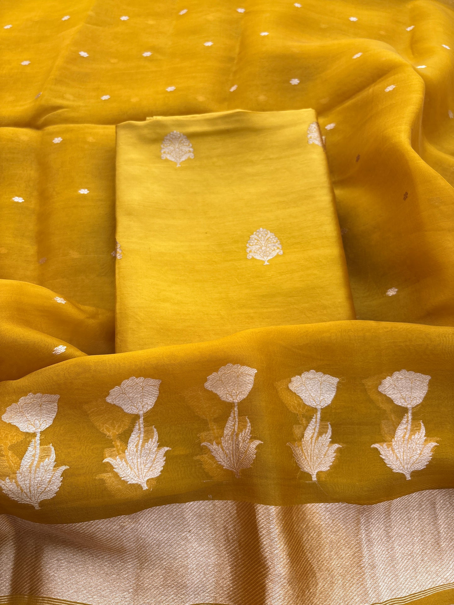 Mustard mango silk 3 piece suit set