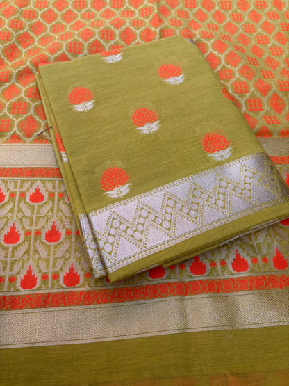 Lime green orange Meenakari 3 piece suit set