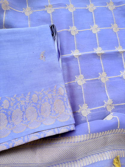 Lavender Chiniya silk kora silk suit set