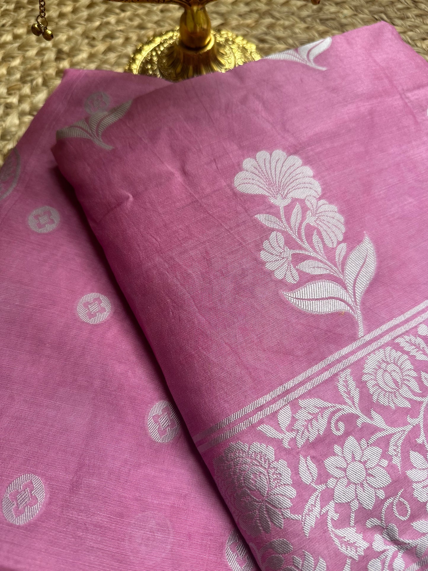 Pink lavender 3 piece full Jaal weaving cotton suit