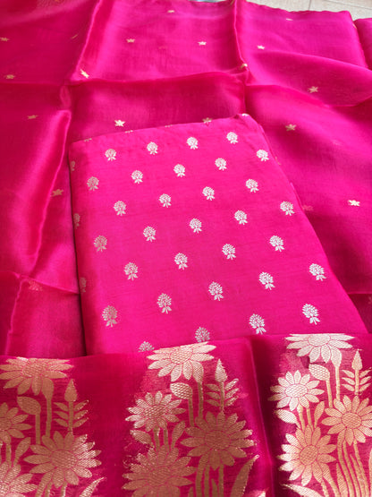 Pink Chiniya kora kadhwa suit set