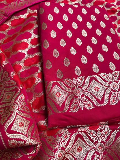 Red pink mashru silk suit set