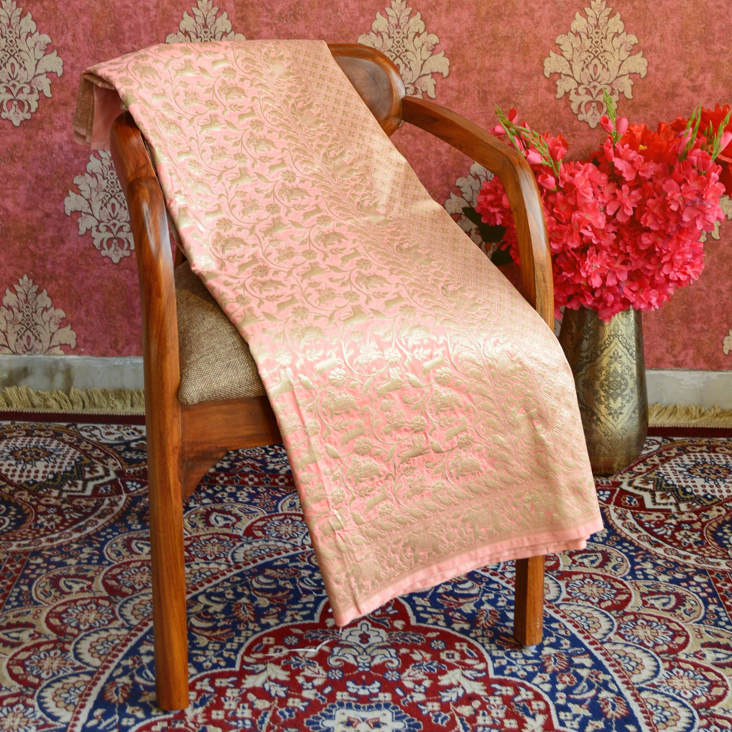 Peach Banarasi silk shikharagh saree