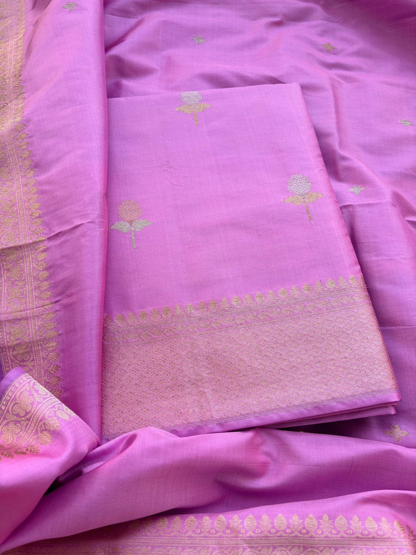 Lavender katan by katan silk kadhwa suit set