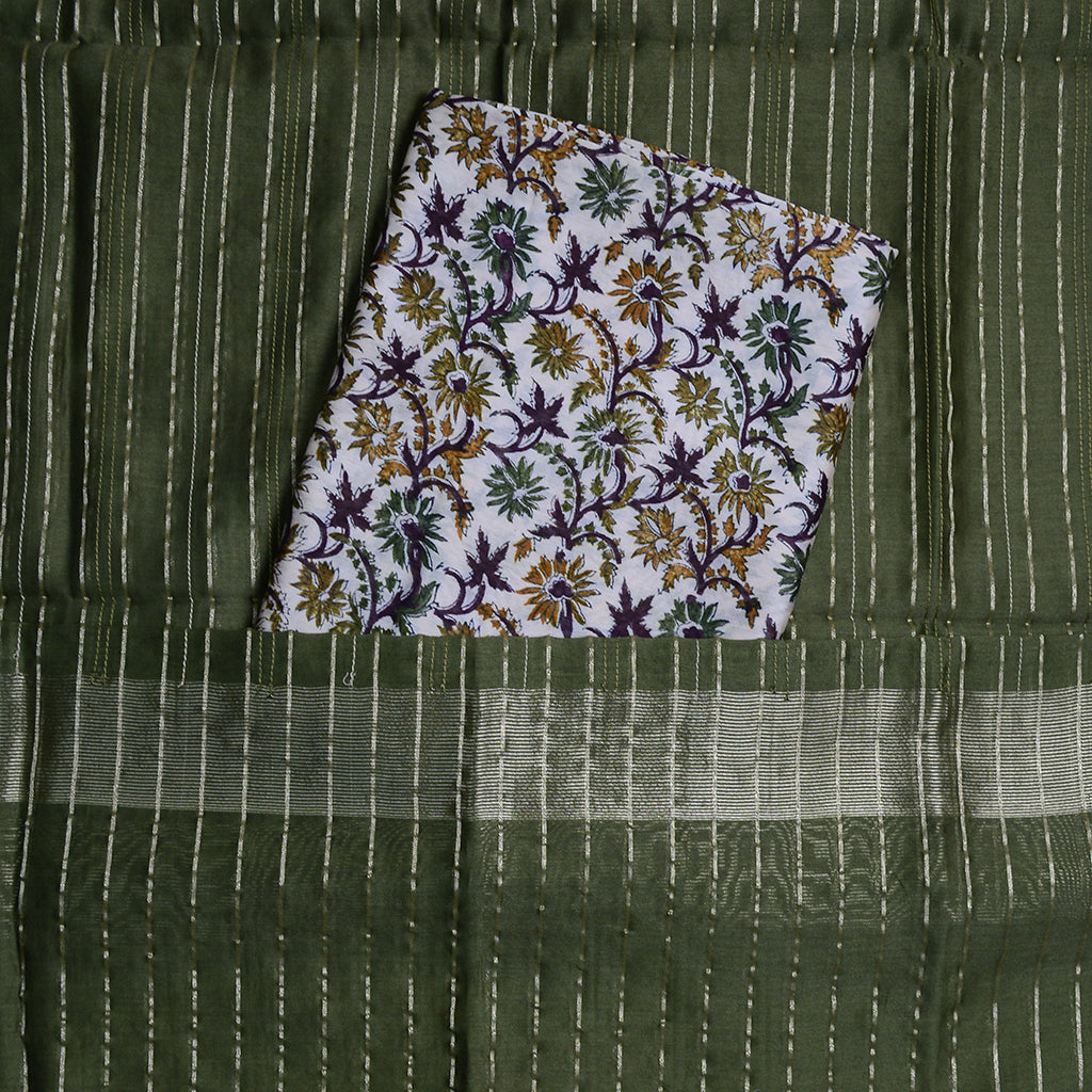 Printed Chanderi silk suit with pintuck dupatta