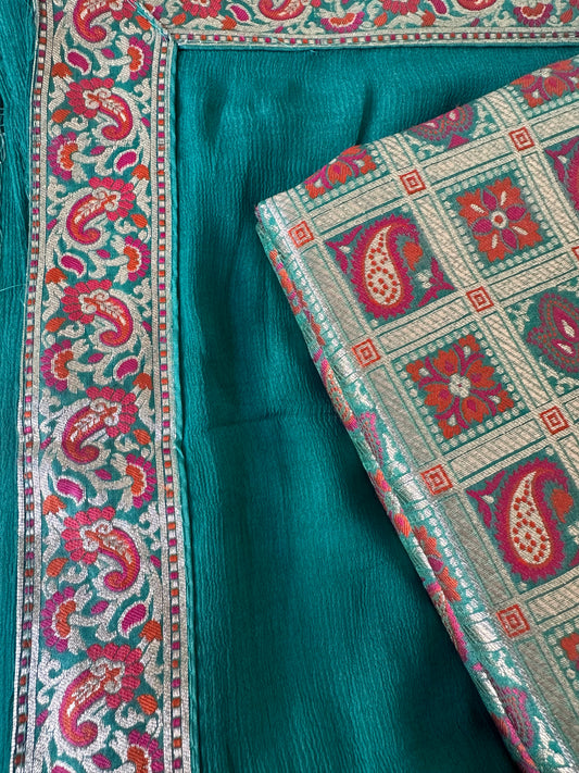 Brocade silk Meenakari kurta, chiffon dupatta , plain bottom