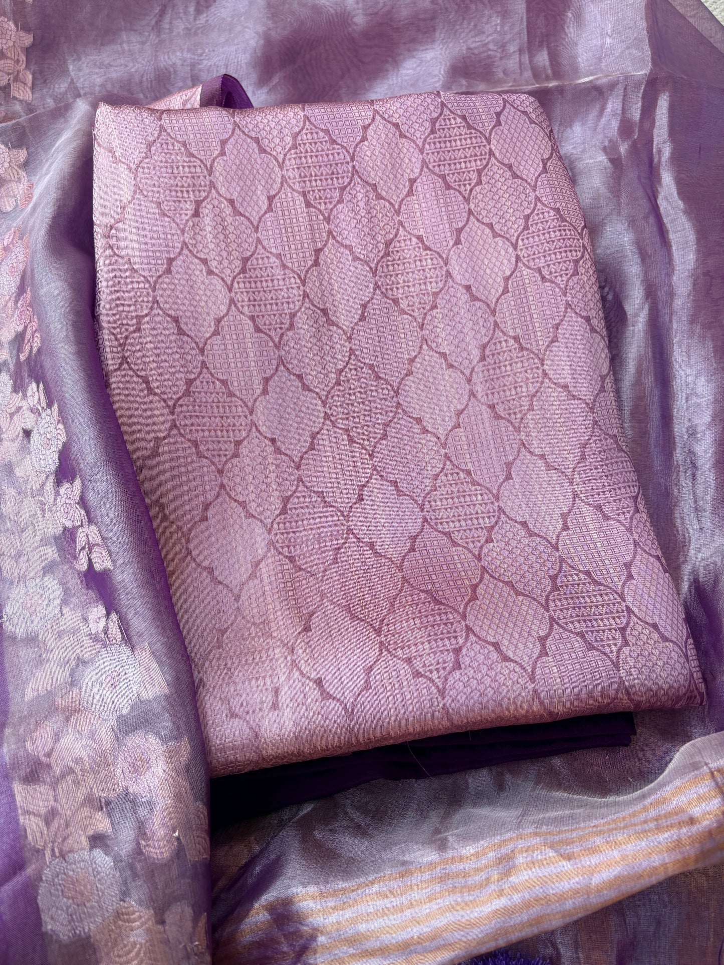 Purple tissue brocade suit set