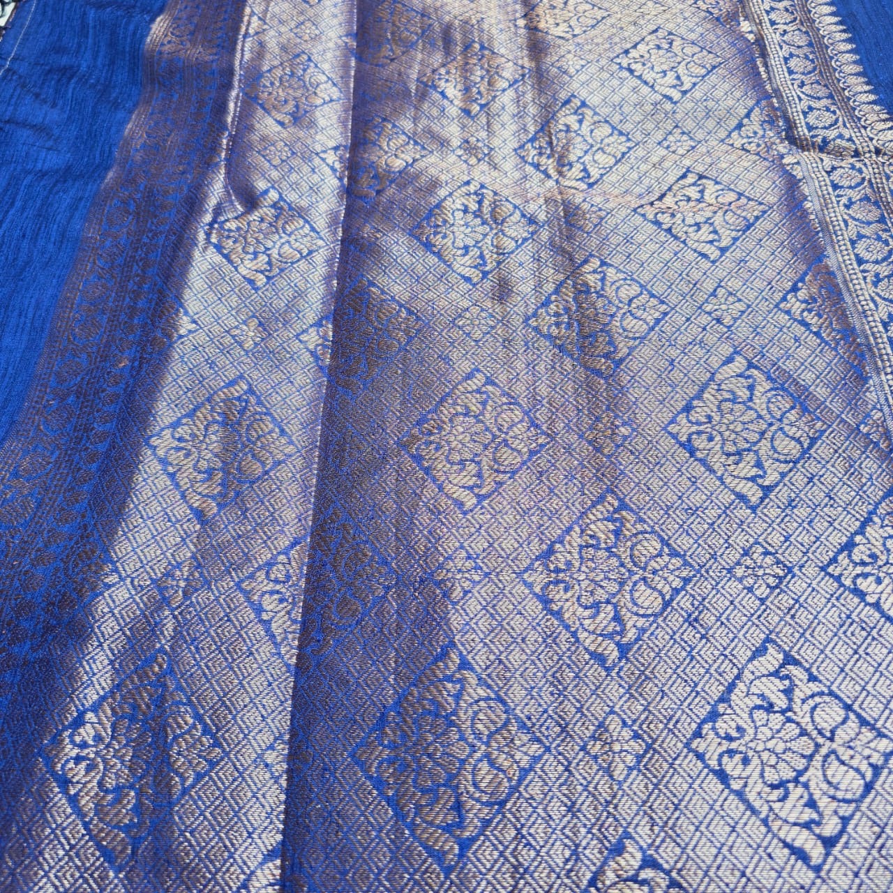 Blue Raw silk hand woven saree.