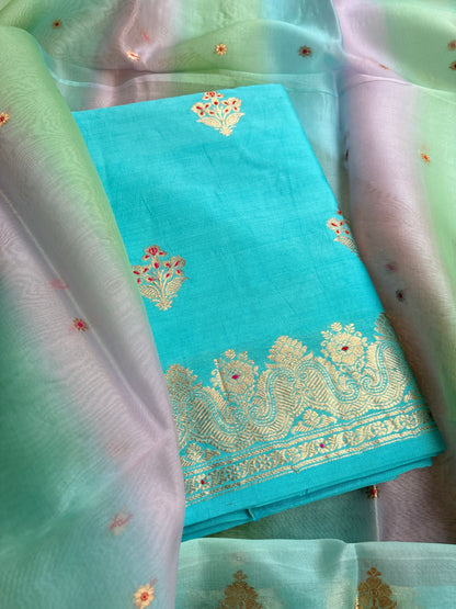 Blue Chiniya silk kurta bottom and shaded dupatta