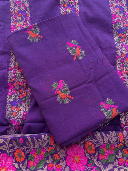 Purple peacock weaving Chanderi exclusive suit set