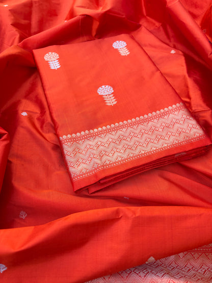 Orange katan by katan kadhwa silk 3 piece suit set
