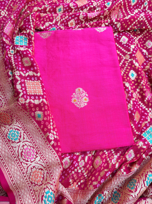 Pink katan silk kurta and bandhani meenadar dupatta