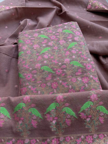 Brown Chanderi meenadari weaving suit set