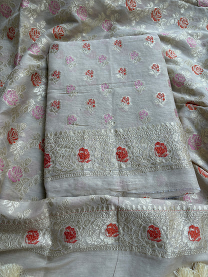 Cream moonga silk meenadar suit set