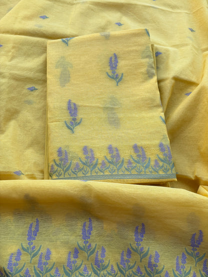Yellow Chanderi lilac weaving suit set