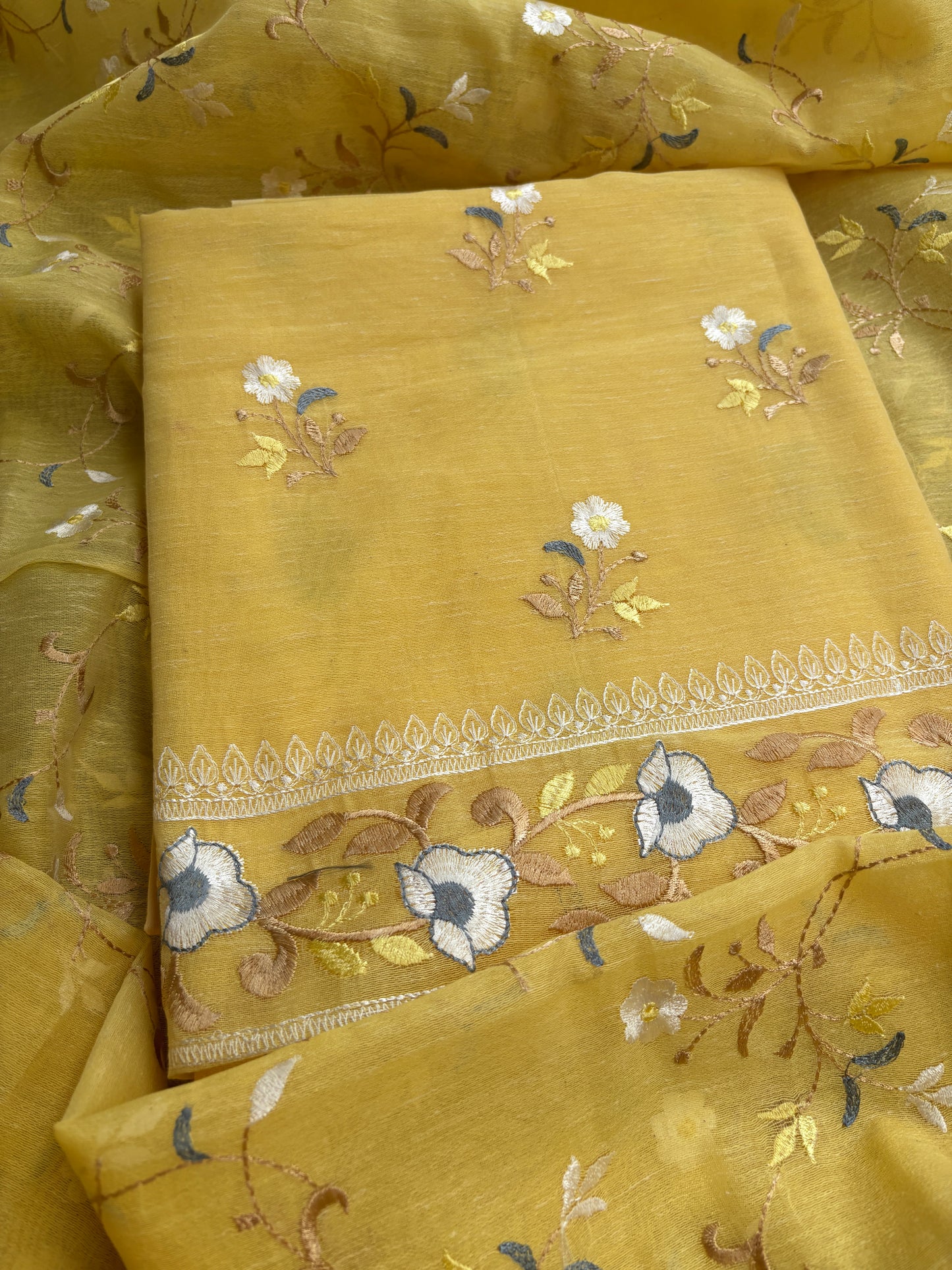 Yellow cotton linen 3 piece suit set