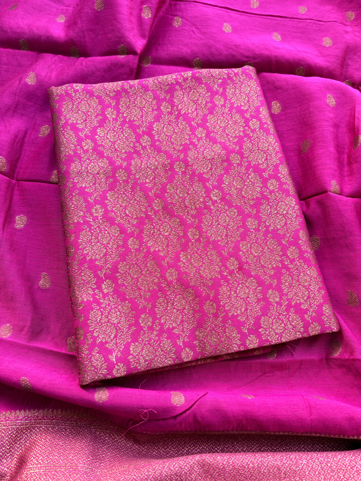 Pink cotton silk brocade suit set