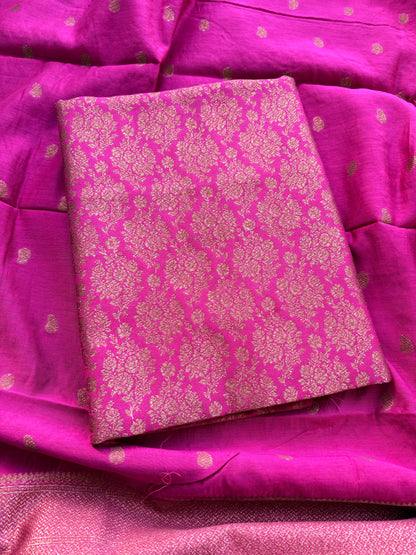 Pink cotton silk brocade suit set
