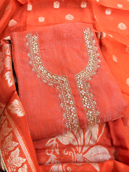Peach orange tissue silk 3 piece  suit set