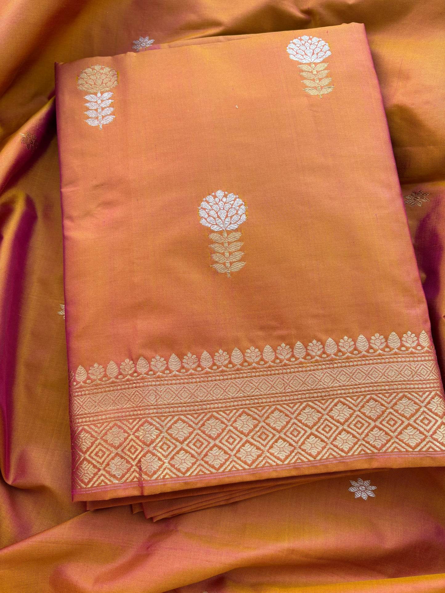 Rust Gold katan by katan silk kadhwa suit set