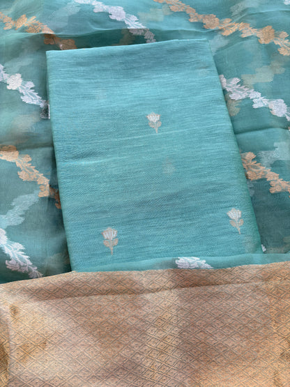 Blue linen silk suit set