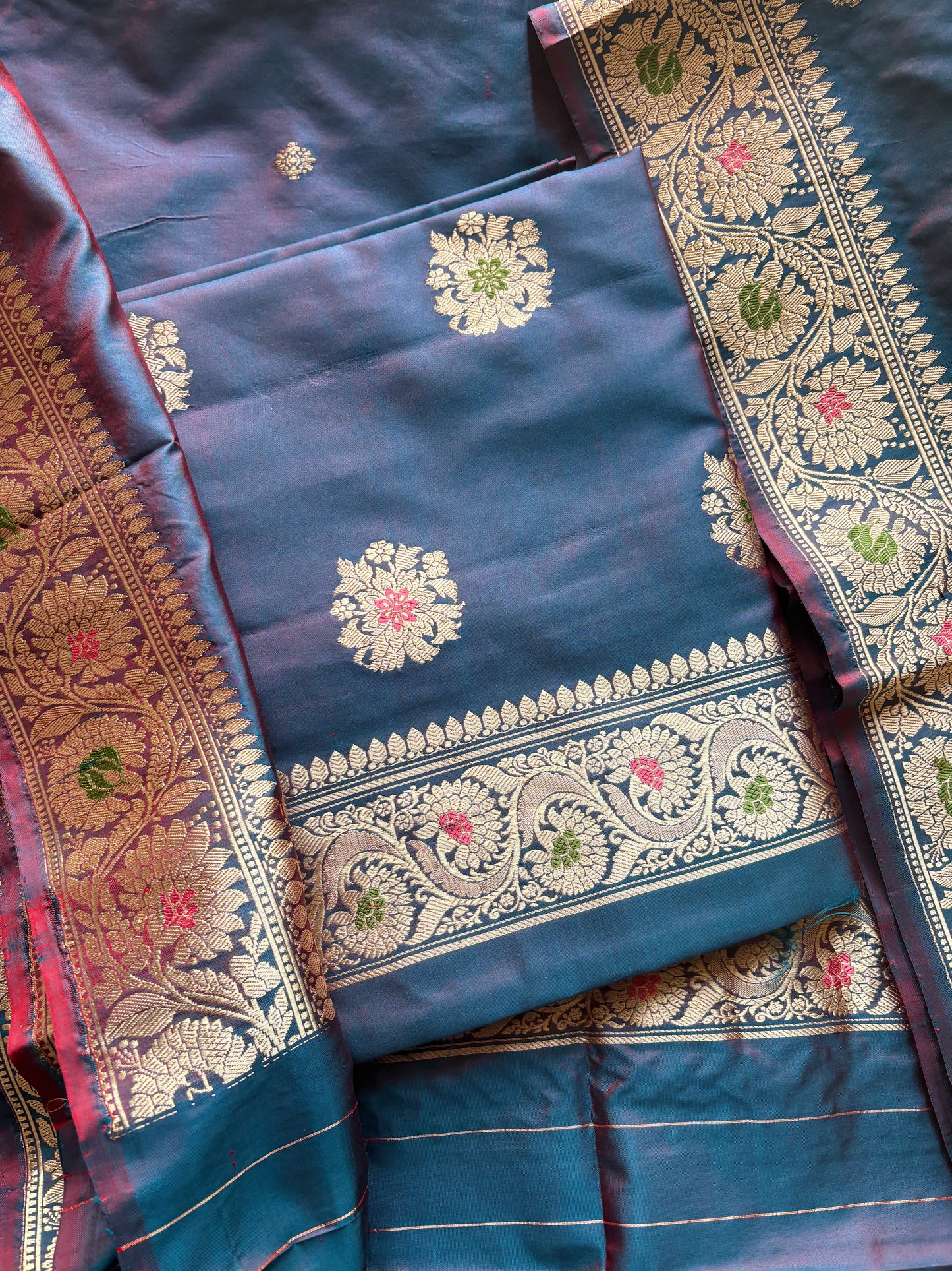 Blue dhoop chau katan by katan silk suit set